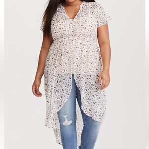 Torrid Sheer Ditsy Floral Chiffon Split Maxi Tunic ~ NWT!
